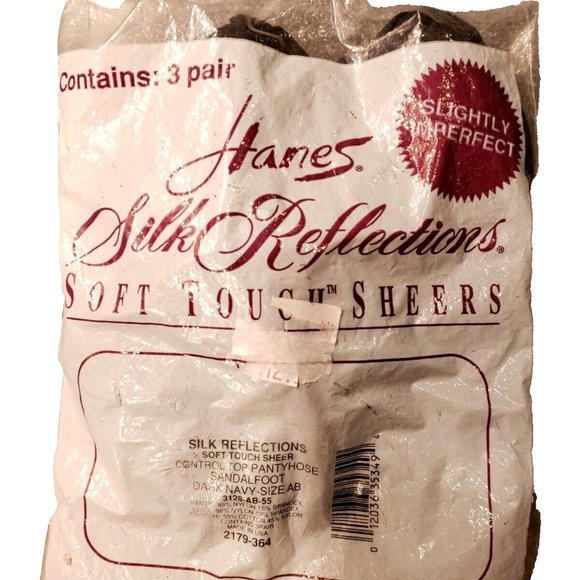Hanes Silk Reflections Dark Navy Pantyhose 3 Pr Pack Slightly Imperfect AB NP - Picture 1 of 2